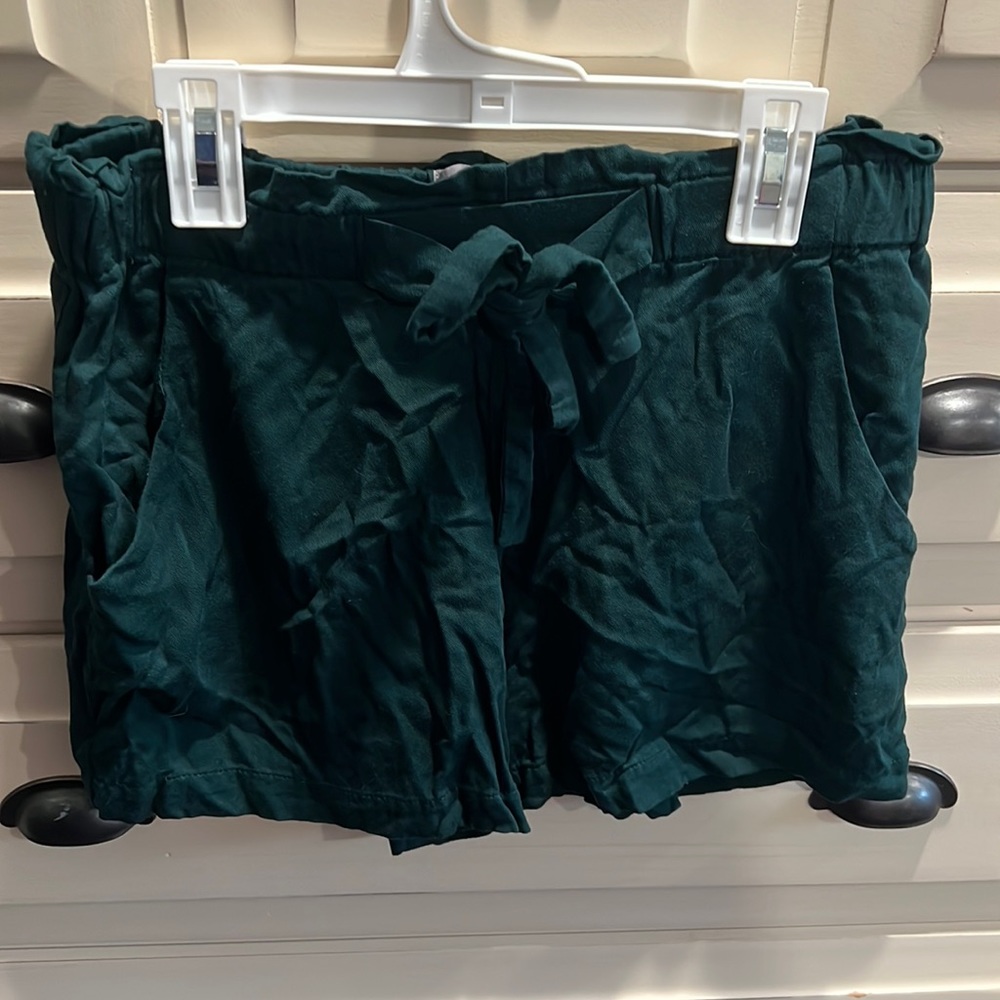 Deep green paper bag shorts